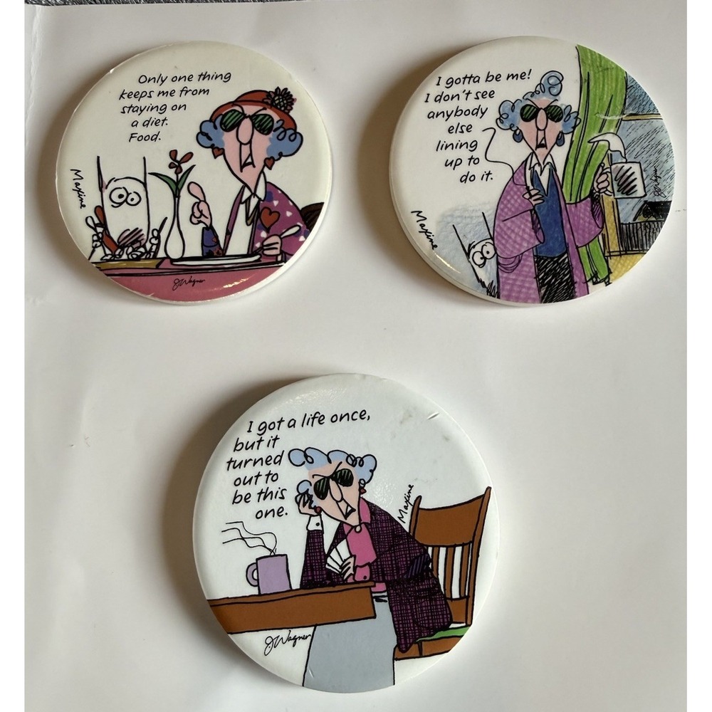 Maxine Ceramic Magnets Set 3 Coaster Shoebox Hallmark Funny Diet Life 3.5" Large